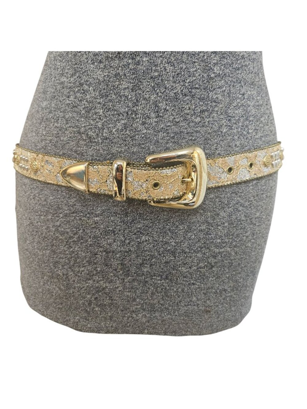 Vintage Beaded Waist Belt Womens Size M/L Gold Silver Accents Goldtone Buckle - Picture 1 of 10